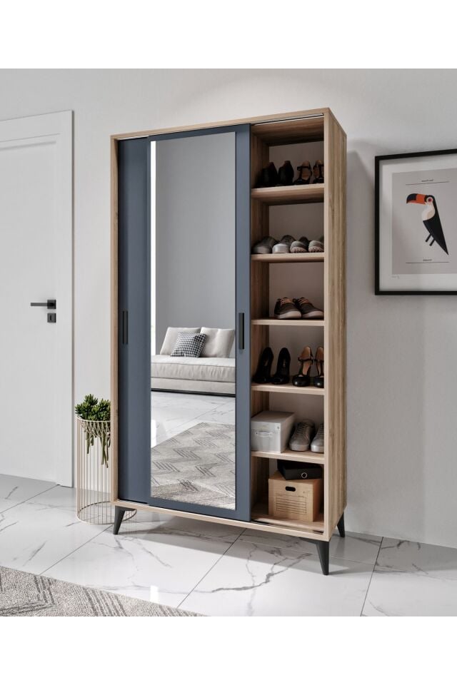 Freya Portmanto Sürgülü Aynalı Tamamı Mdf Flora Antrasit