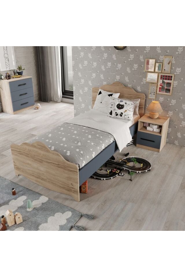 Izmir Tek Kişilik Karyola Tamamı Mdflam 90x190 Flora Antrasit