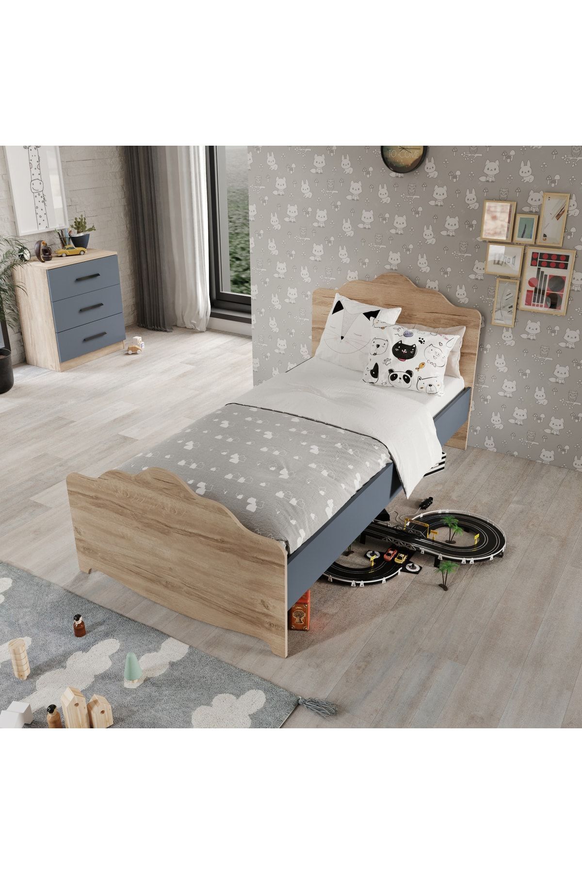 Izmir Tek Kişilik Karyola Tamamı Mdflam 90x190 Flora Antrasit