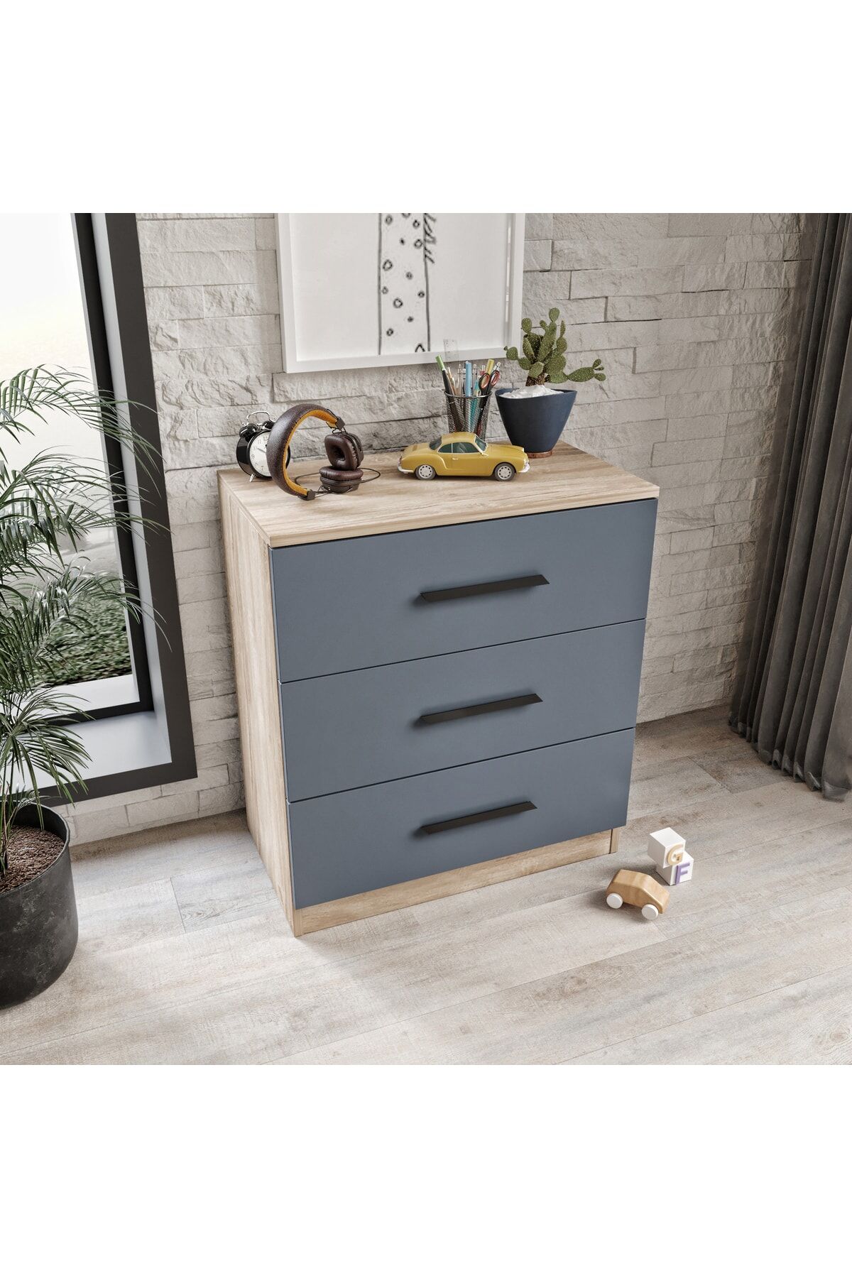 Izmir 3 Çekmeceli Şifonyer Tamamı Mdf Antrasit Flora