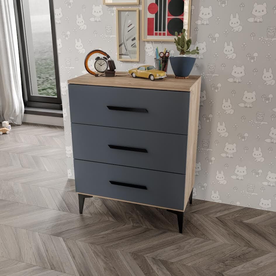 Izmir 3 Çekmeceli Şifonyer Tamamı Mdf Antrasit Flora