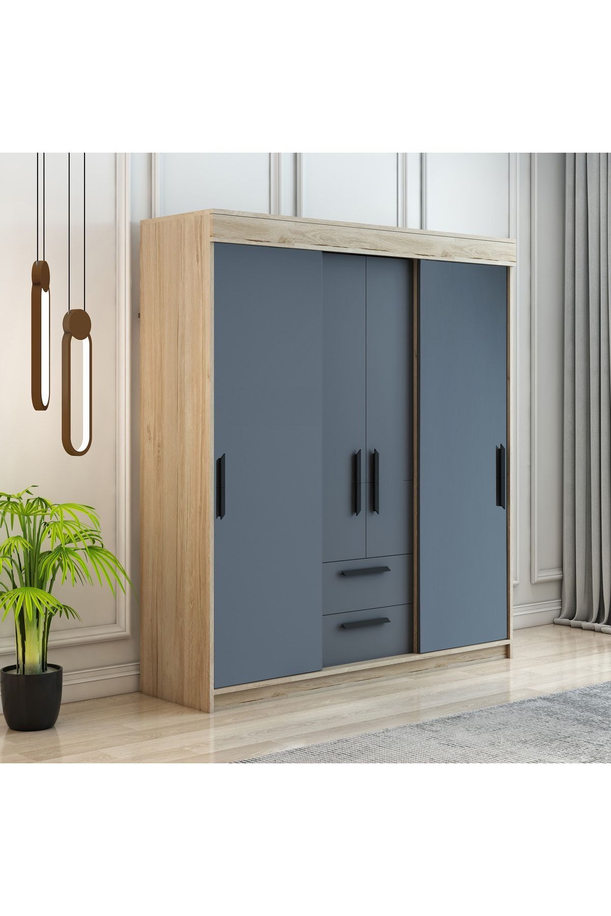 Izmir Sürgülü 2 Çekmeceli Kapaklı Dolap Flora Antrasit Mdf