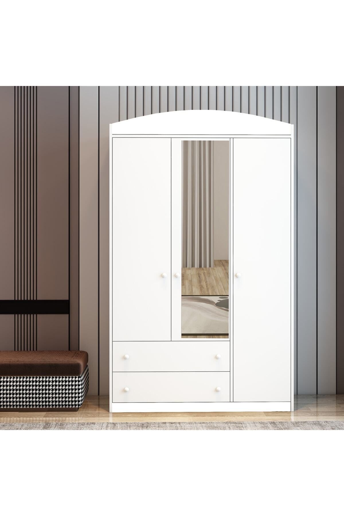 Lucia Aynalı 3 Kapaklı 2 Çekemeceli Tamamı Mdflam Gardrop