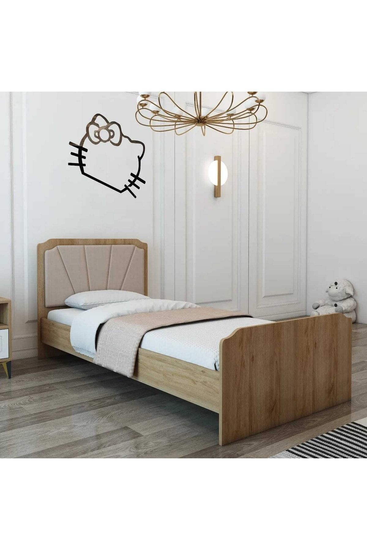 Kapitoneli 90x190 Tek Kişilik Karyola Meşe