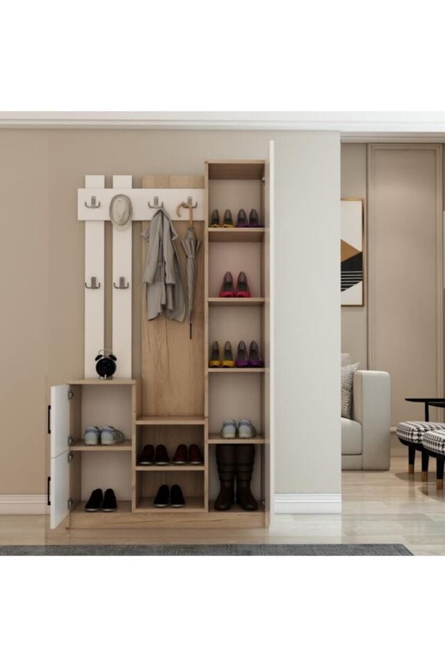 Nova Kapaklı Aynalı Portmanto Vestiyer Tamamı Mdflam