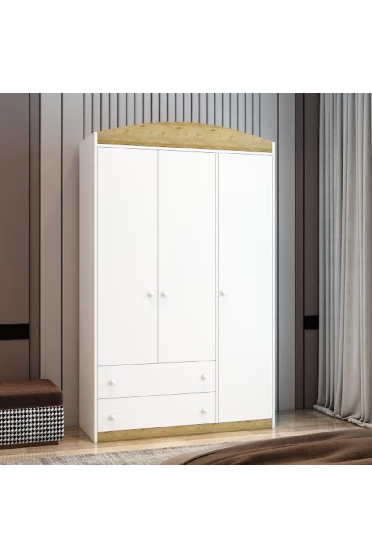 Üç Kapaklı 2 Çekmeceli Tamamı Mdf Lam Gardırop