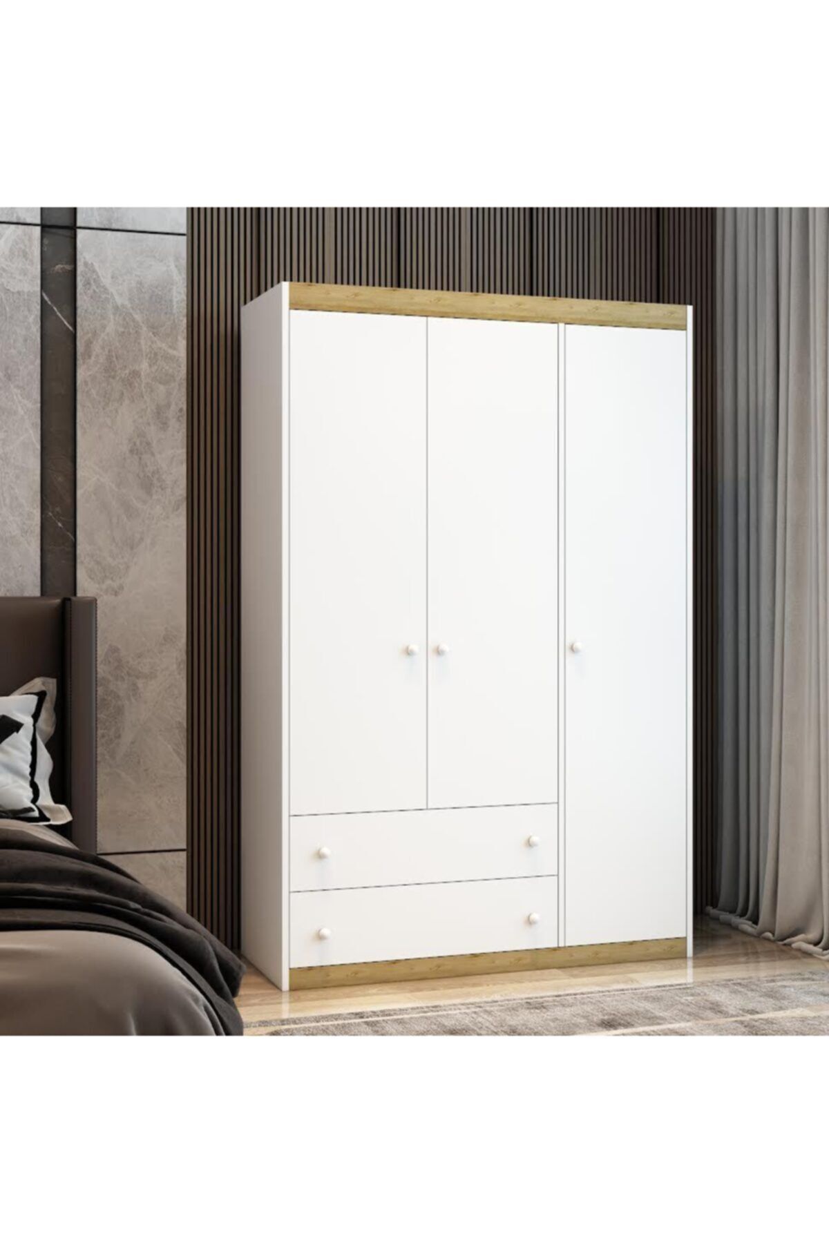 3 Kapaklı 2 Çekmeceli Mdf Lam Gardırop