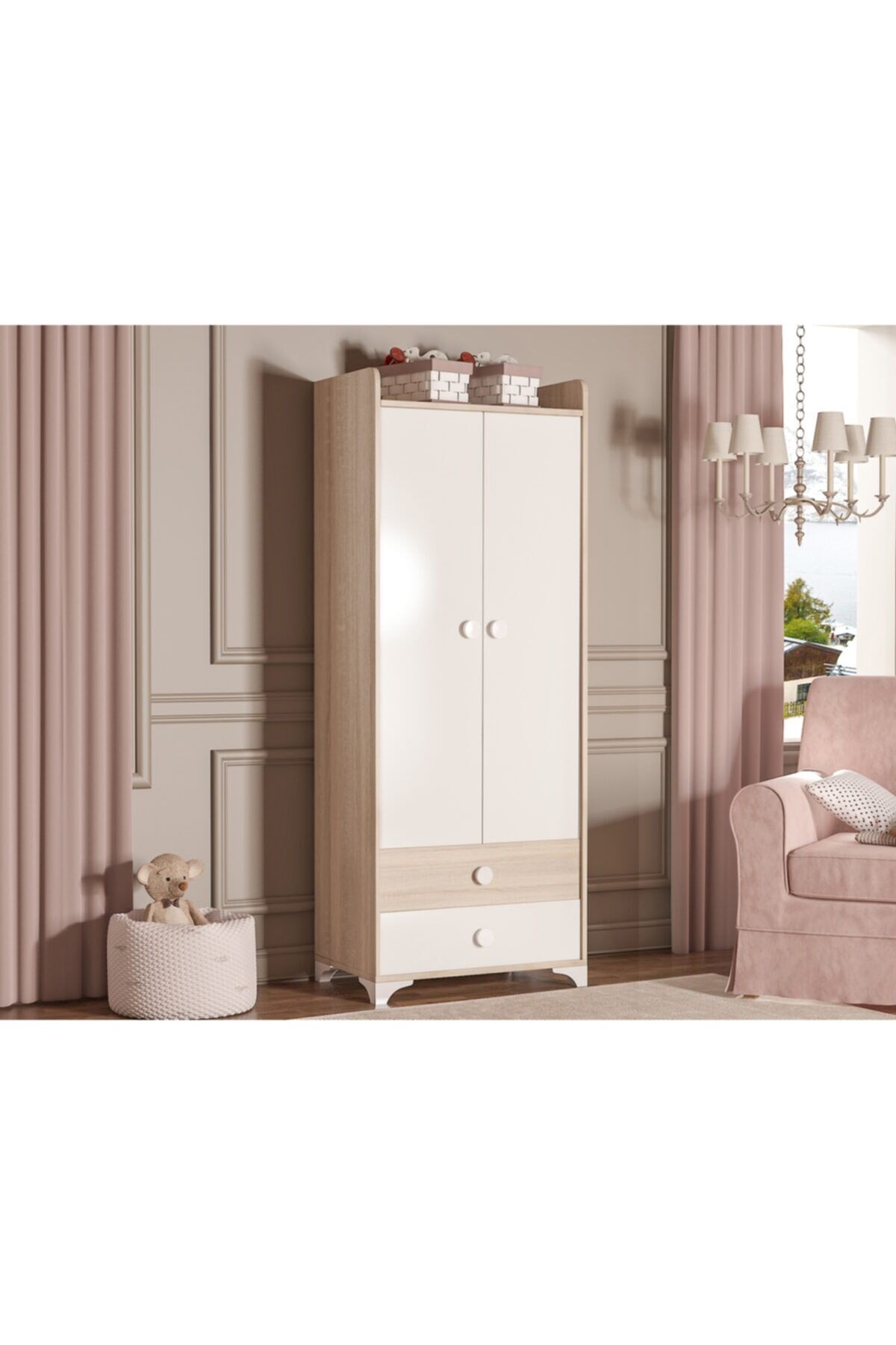 Swing 2 Kapılı 2 Çekmeceli Dolap Somon