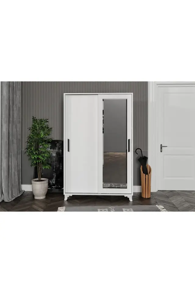 Liva Sürgülü Ve Aynalı Portmanto Beyaz (TAMAMI MDF)