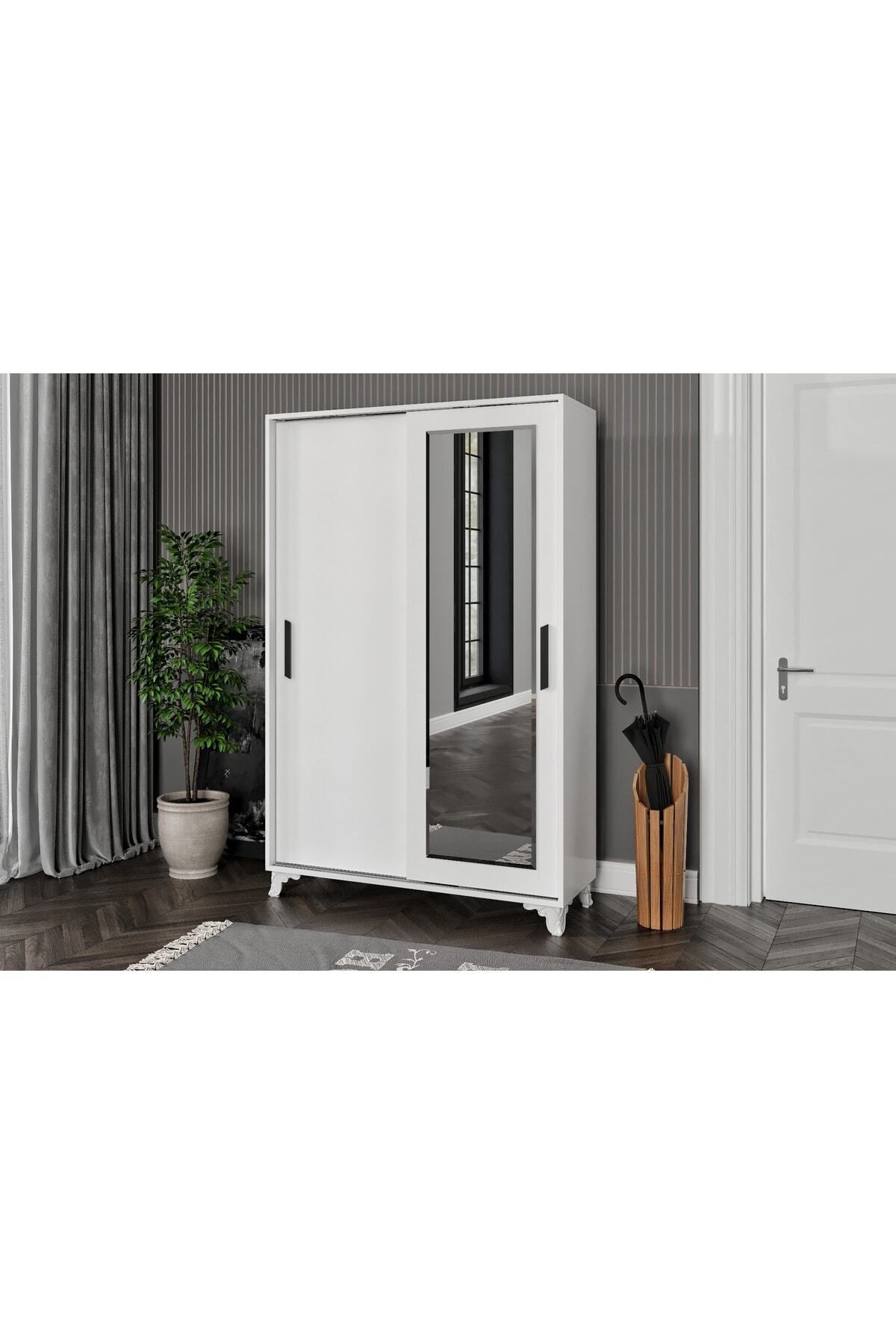 Liva Sürgülü Ve Aynalı Portmanto Beyaz (TAMAMI MDF)