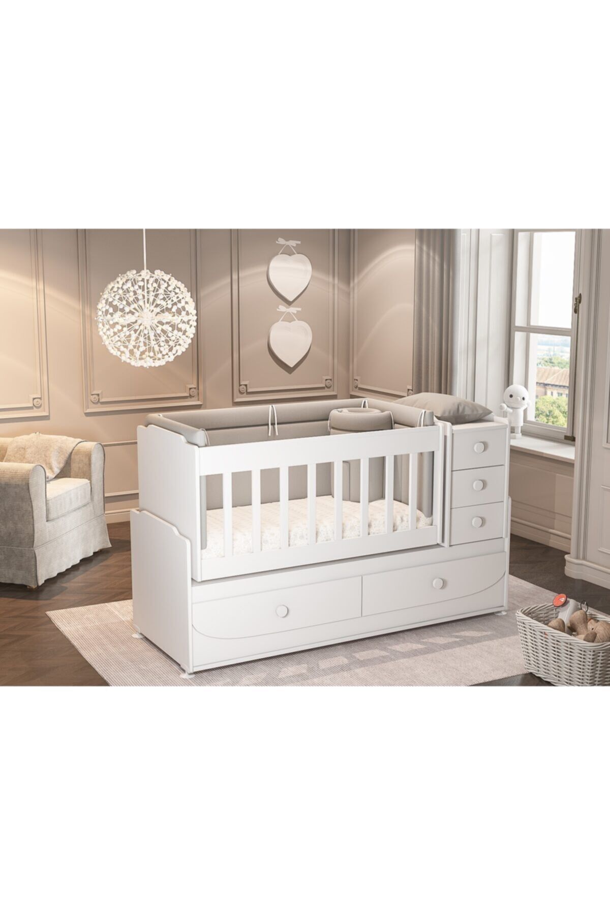 Ms 290 Masal Buyuyen Besik 5 Çekmeceli Beyaz