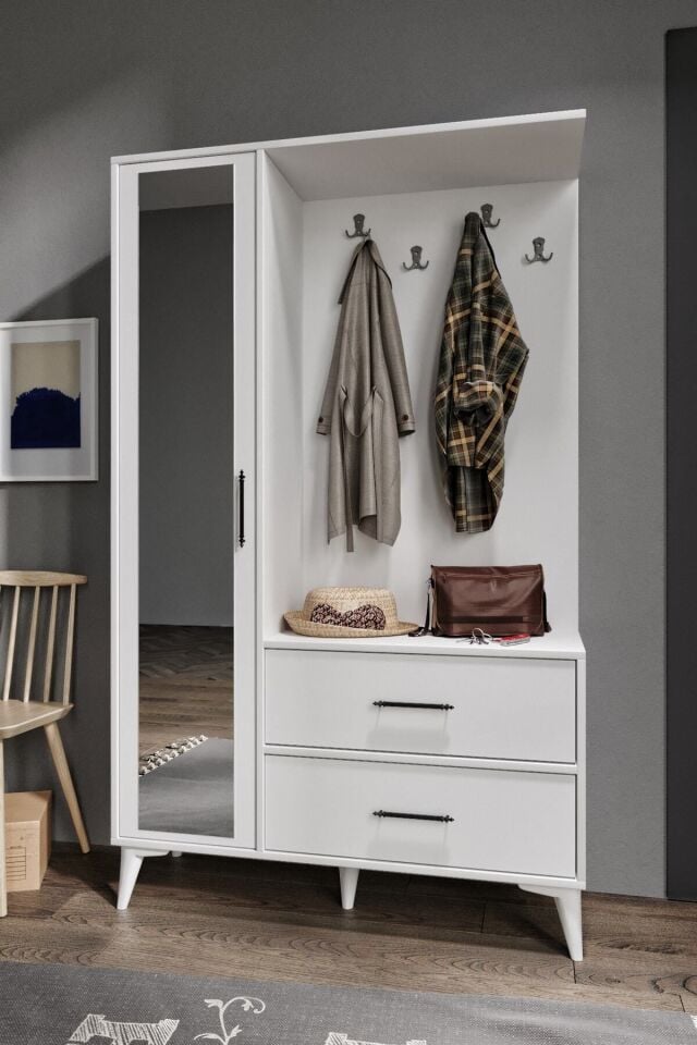 Oslo Aynalı Portmanto Vestiyer Tamamı Mdf 7 Yıl Garantili