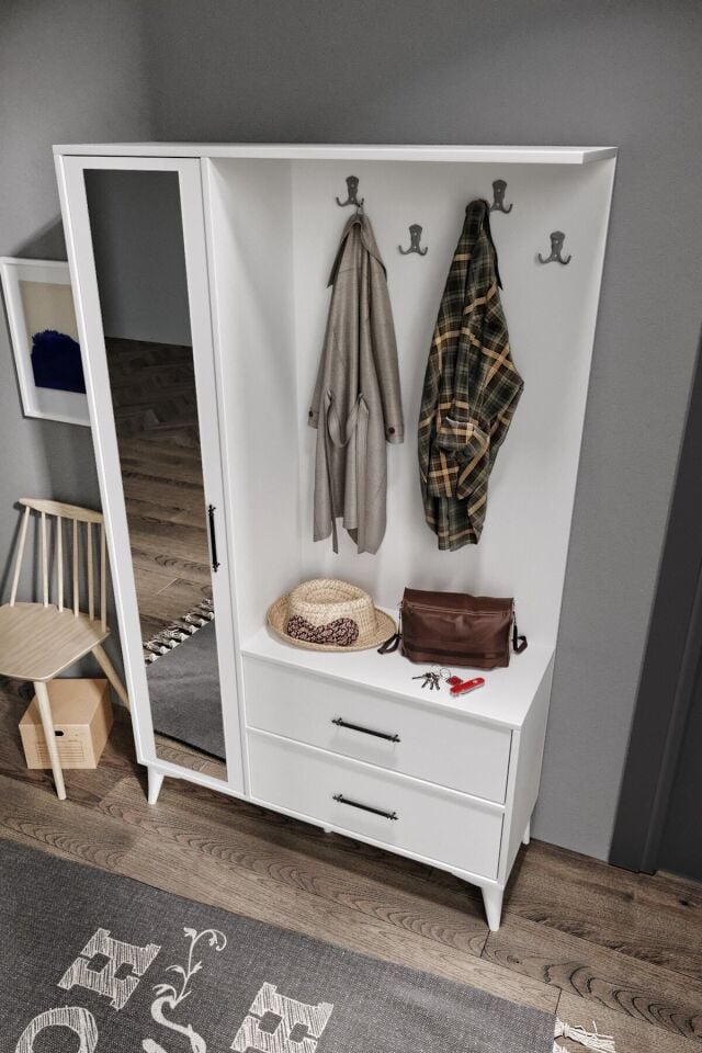 Oslo Aynalı Portmanto Vestiyer Tamamı Mdf 7 Yıl Garantili