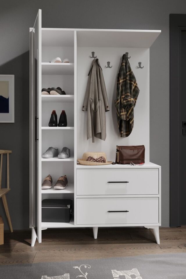 Oslo Aynalı Portmanto Vestiyer Tamamı Mdf 7 Yıl Garantili