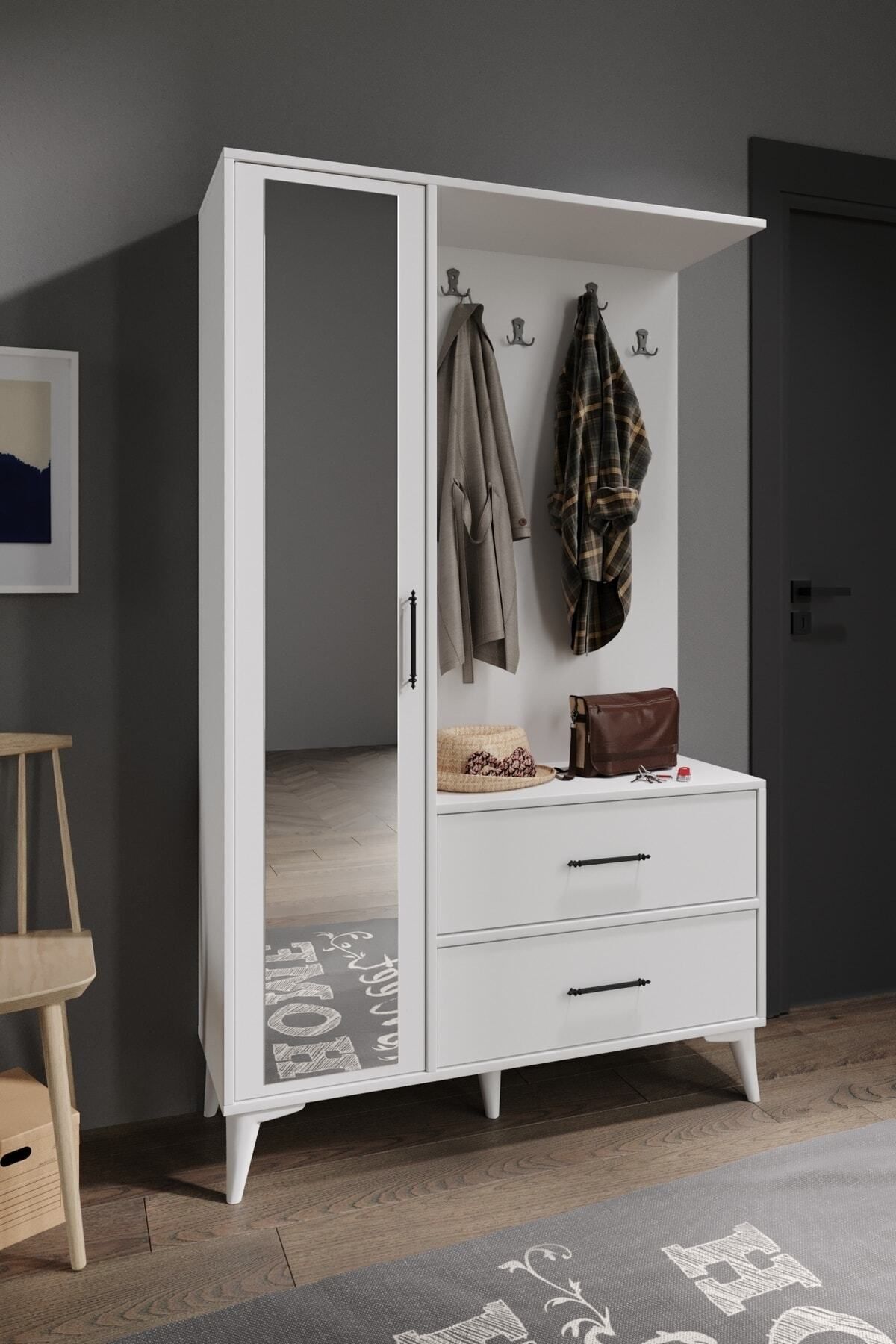 Oslo Aynalı Portmanto Vestiyer Tamamı Mdf 7 Yıl Garantili