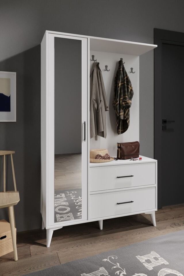 Oslo Aynalı Portmanto Vestiyer Tamamı Mdf 7 Yıl Garantili