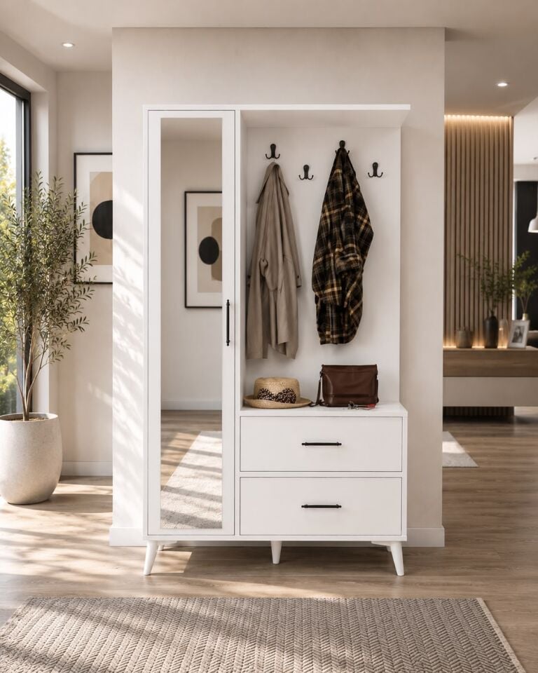 Oslo Aynalı Portmanto Vestiyer Tamamı Mdf 7 Yıl Garantili