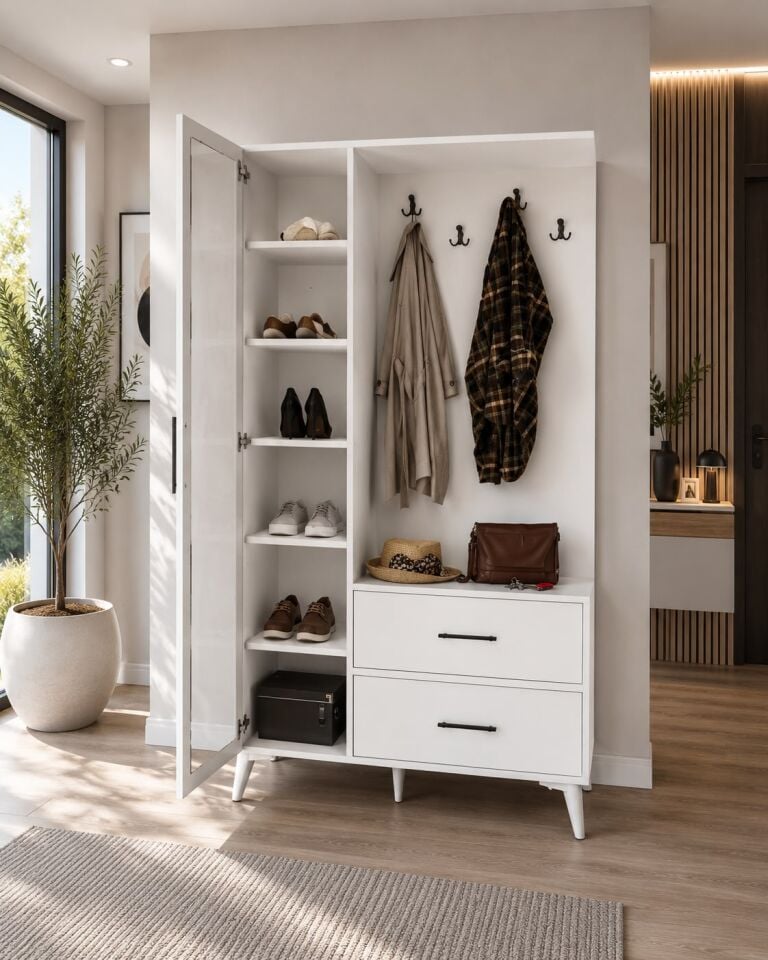 Oslo Aynalı Portmanto Vestiyer Tamamı Mdf 7 Yıl Garantili