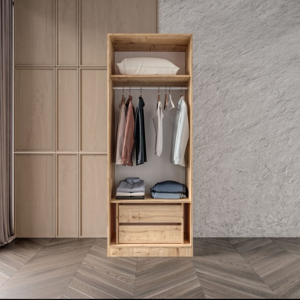 Altay 2 Çekmeceli Giyinme Dolabı Led Askılıklı Tamamı Mdf Füme Camlı