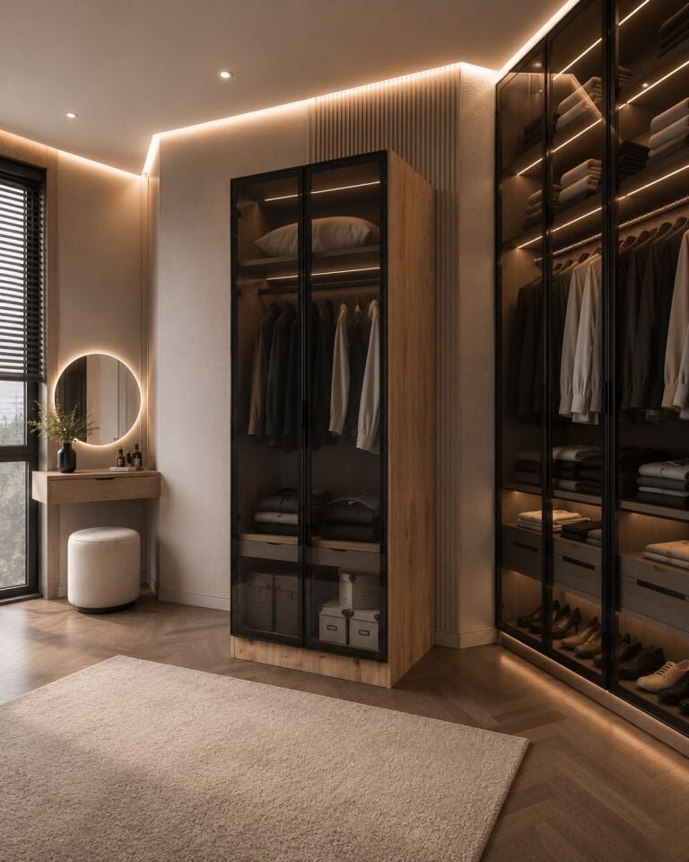 Ülgen 2 Kapaklı Giyinme Dolabı Tamamı Mdf Led Askı Borusulu Füme Camlı