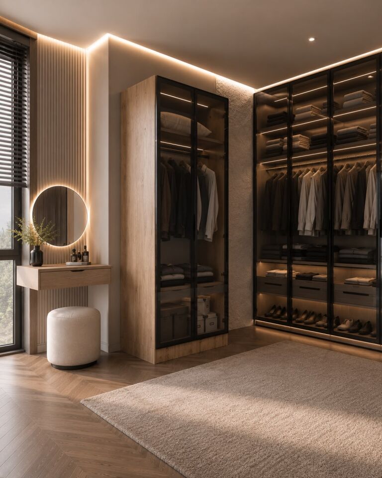 Ülgen 2 Kapaklı Giyinme Dolabı Tamamı Mdf Led Askı Borusulu Füme Camlı
