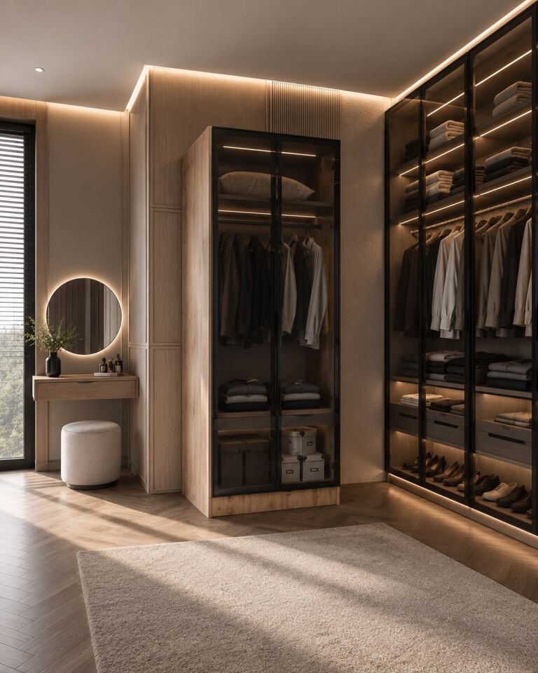 Ülgen 2 Kapaklı Giyinme Dolabı Tamamı Mdf Led Askı Borusulu Füme Camlı