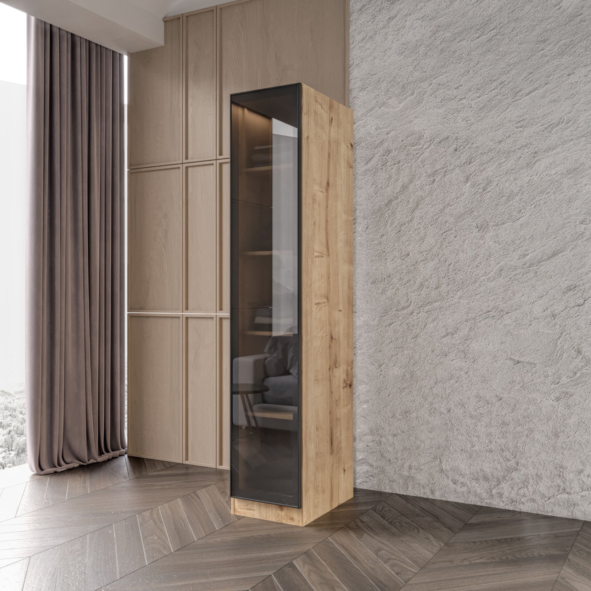 Kayra Füme Camlı Cok Amaclı Dolap Tamamı Mdf