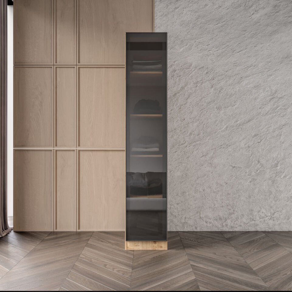 Kayra Füme Camlı Cok Amaclı Dolap Tamamı Mdf