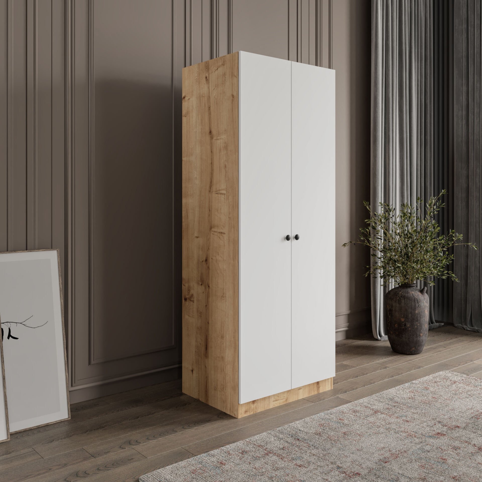 Altay 2 Kapaklı 2 Çekmeceli Giyinme Dolabı Led Askılıklı Tamamı Mdf