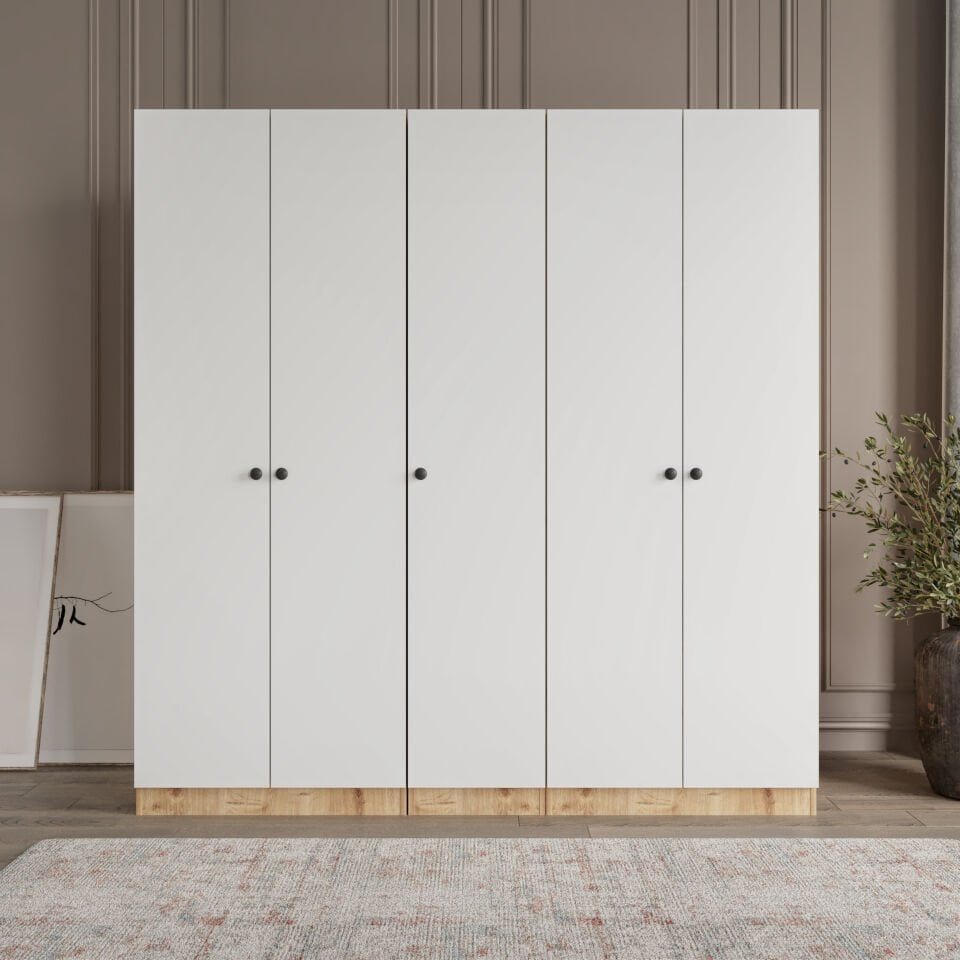 Yıldız 5 Kapaklı 2 Çekmeceli Giyinme Dolabı Tamamı Mdf Led Askılıklı