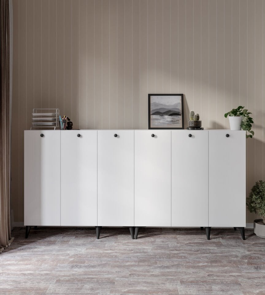 6 Kapaklı 8 Raflı Dosya Dolabı Ve Çok Amaçlı (TAMAMI MDF)