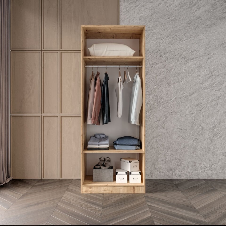 Füme Camlı Alimünyum Kapaklı 2 Çekmeceli Giyinme Dolabı Led Askılıklı Tamamı Mdf