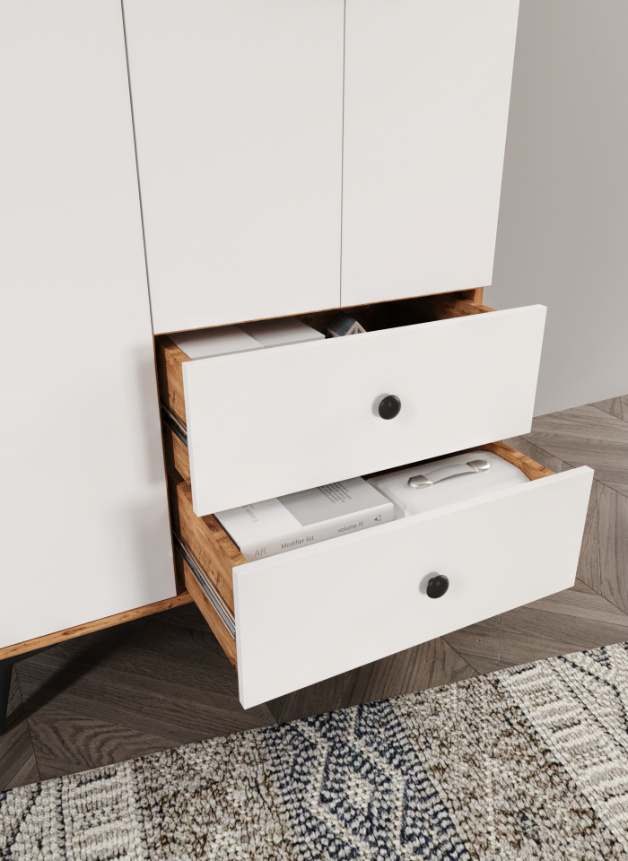 Neva 3 Kapaklı 2 Çekmeceli Tamamı MDF Gardrop Atlas Çam Beyaz