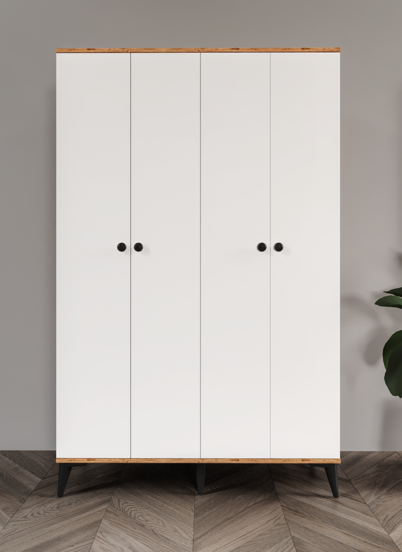 Neva 4 Kapaklı Tamamı MDF Gardrop Atlas Çam Beyaz