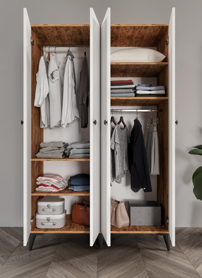Neva 4 Kapaklı Tamamı MDF Gardrop Atlas Çam Beyaz