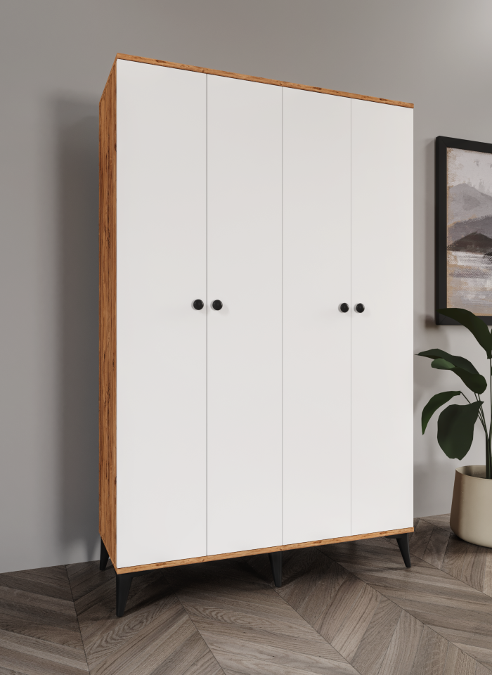 Neva 4 Kapaklı Tamamı MDF Gardrop Atlas Çam Beyaz