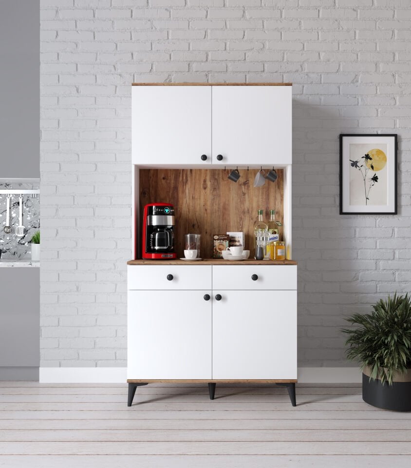 Lucia 4 Kapaklı 2 Çekmeceli Kahve Köşeşi Atlas Çam Beyaz Tamamı MDF 100 cm