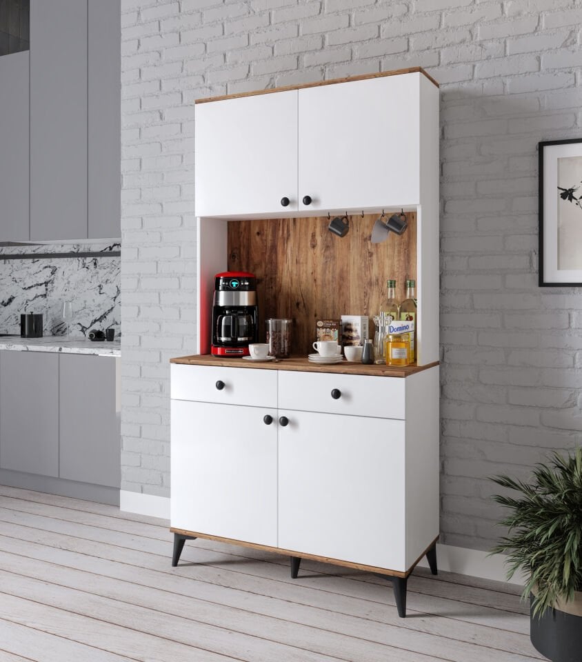 Lucia 4 Kapaklı 2 Çekmeceli Kahve Köşeşi Atlas Çam Beyaz Tamamı MDF 100 cm