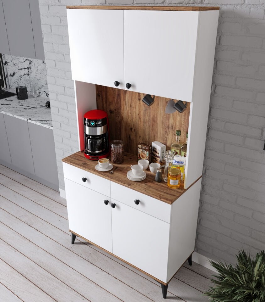 Lucia 4 Kapaklı 2 Çekmeceli Kahve Köşeşi Atlas Çam Beyaz Tamamı MDF 100 cm