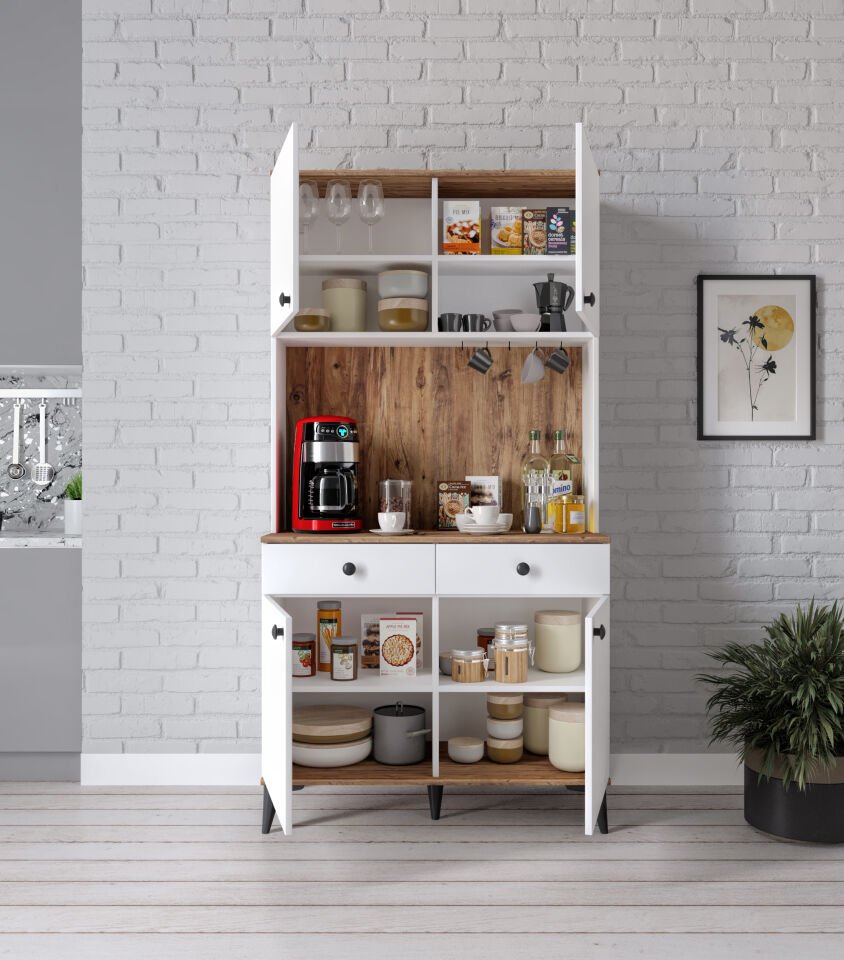 Lucia 4 Kapaklı 2 Çekmeceli Kahve Köşeşi Atlas Çam Beyaz Tamamı MDF 100 cm