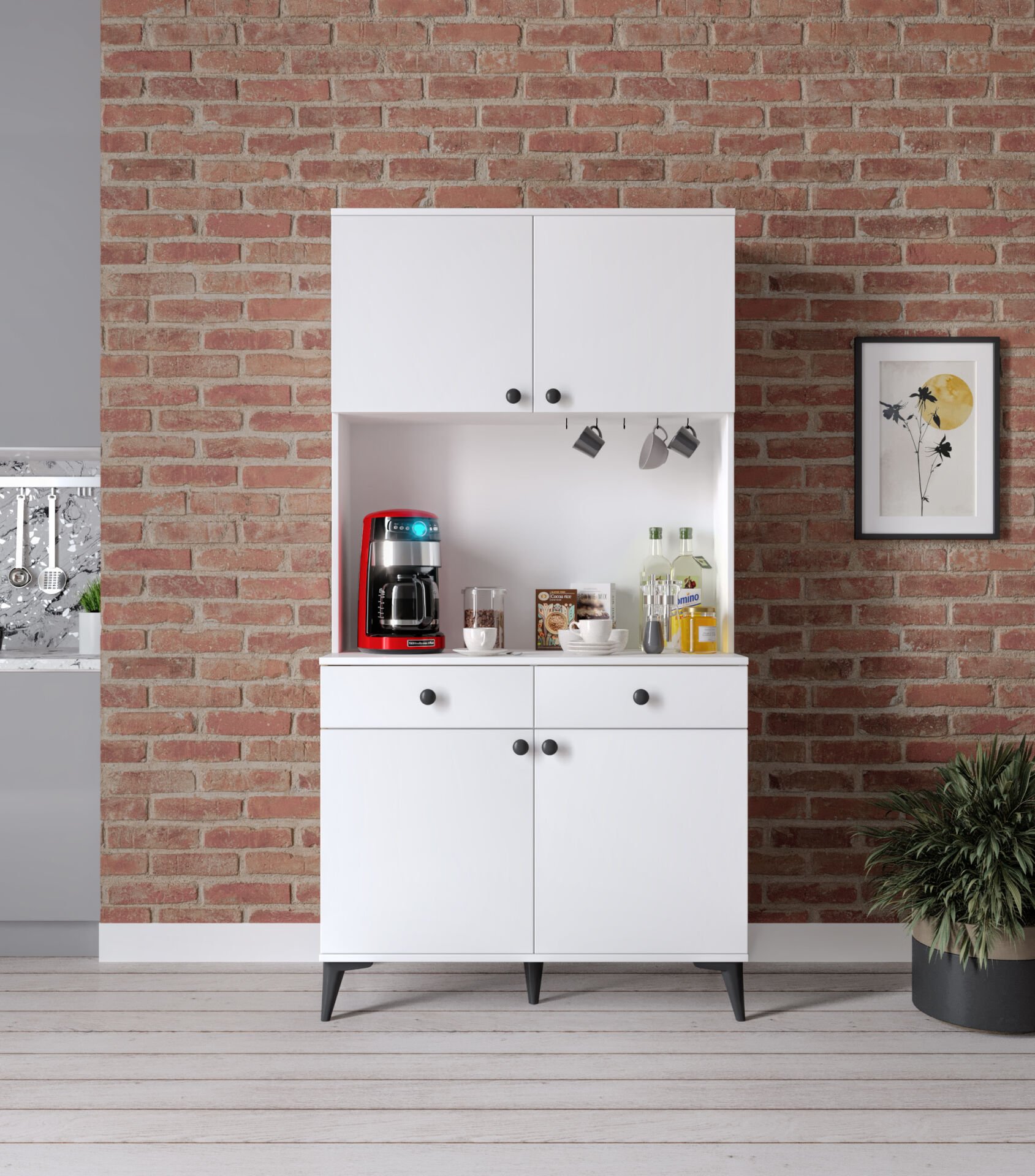 Lucia 4 Kapaklı 2 Çekmeceli Kahve Köşeşi Beyaz Tamamı MDF 100 cm(Kopya)