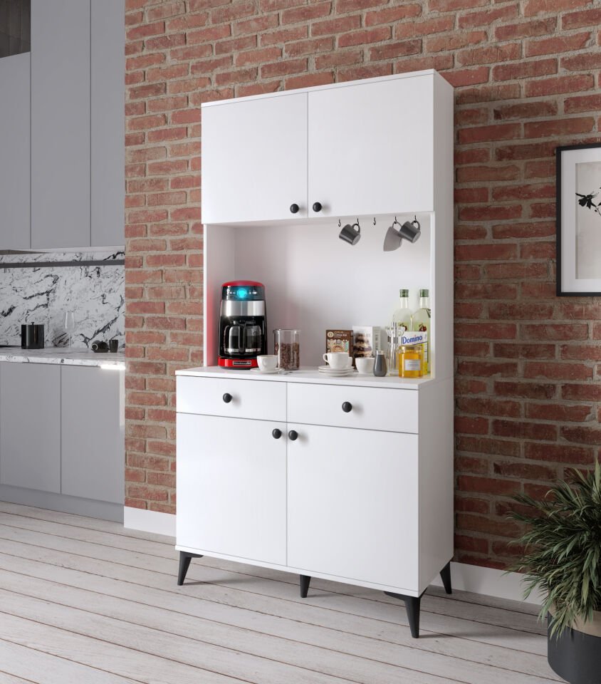 Lucia 4 Kapaklı 2 Çekmeceli Kahve Köşeşi Beyaz Tamamı MDF 100 cm(Kopya)