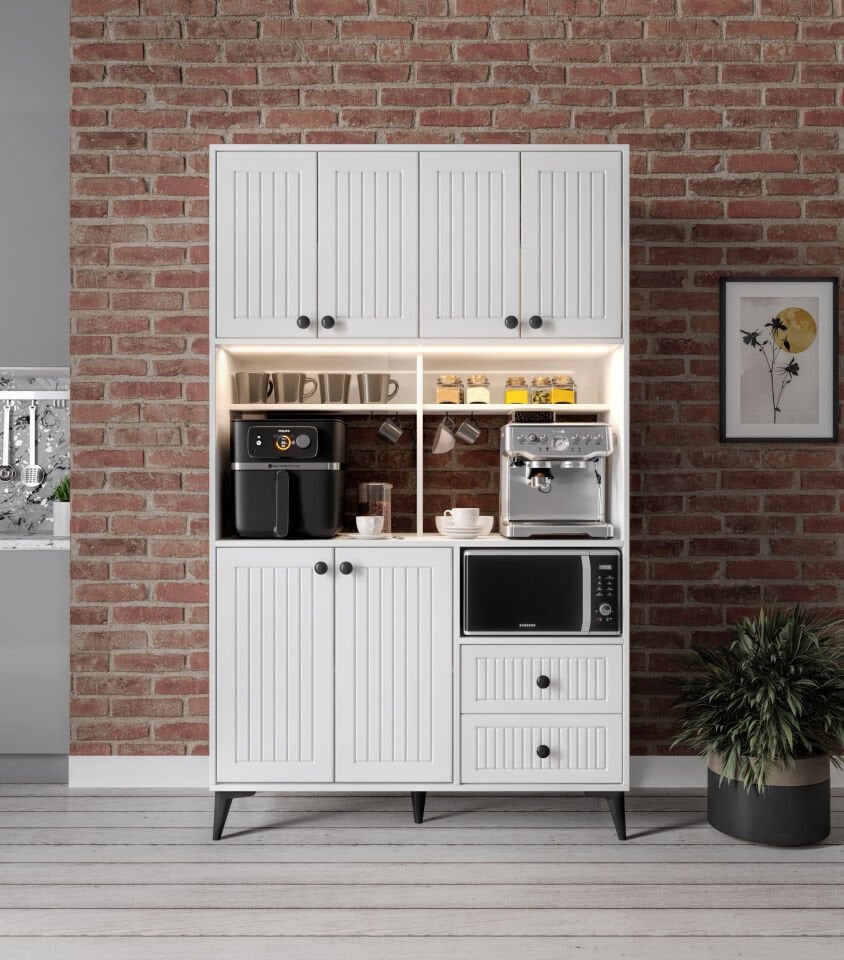 Afilli Nebula Kahve Köşesi Mebran Kapaklı Led Aydınlatmalı Tamamı Mdf Beyaz