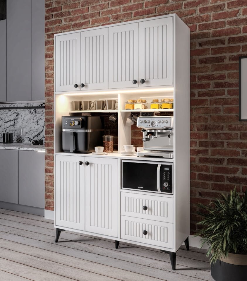 Afilli Nebula Kahve Köşesi Mebran Kapaklı Led Aydınlatmalı Tamamı Mdf Beyaz