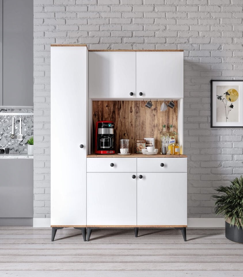 Demre 5 Kapaklı 2 Çekmeceli Kahve Köşeşi Beyaz Tamamı MDF 140 cm