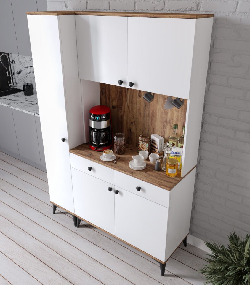 Demre 5 Kapaklı 2 Çekmeceli Kahve Köşeşi Beyaz Tamamı MDF 140 cm