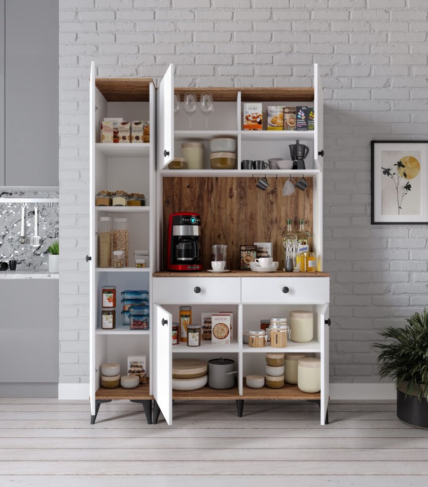 Demre 5 Kapaklı 2 Çekmeceli Kahve Köşeşi Beyaz Tamamı MDF 140 cm