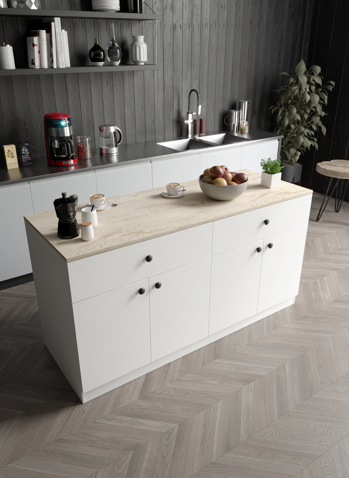 Ada Bar Masası 2 Çekmeceli 4 Kapaklı Mutfak Yemek Masası