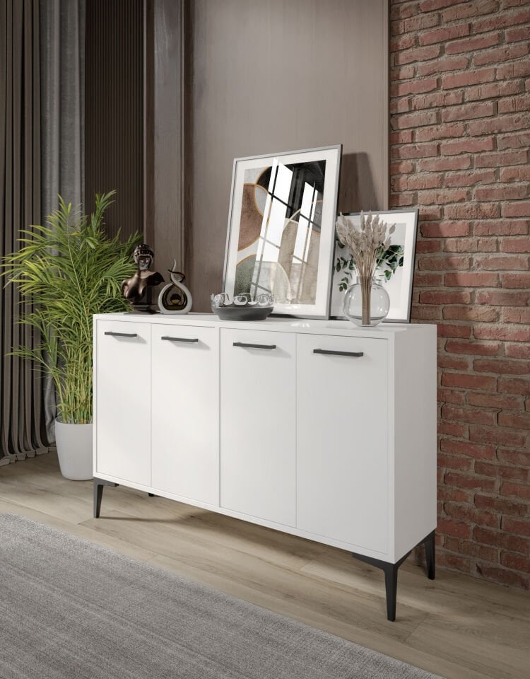 Afilli Defne 4 Kapaklı Konsol Tamamı Mdf Beyaz