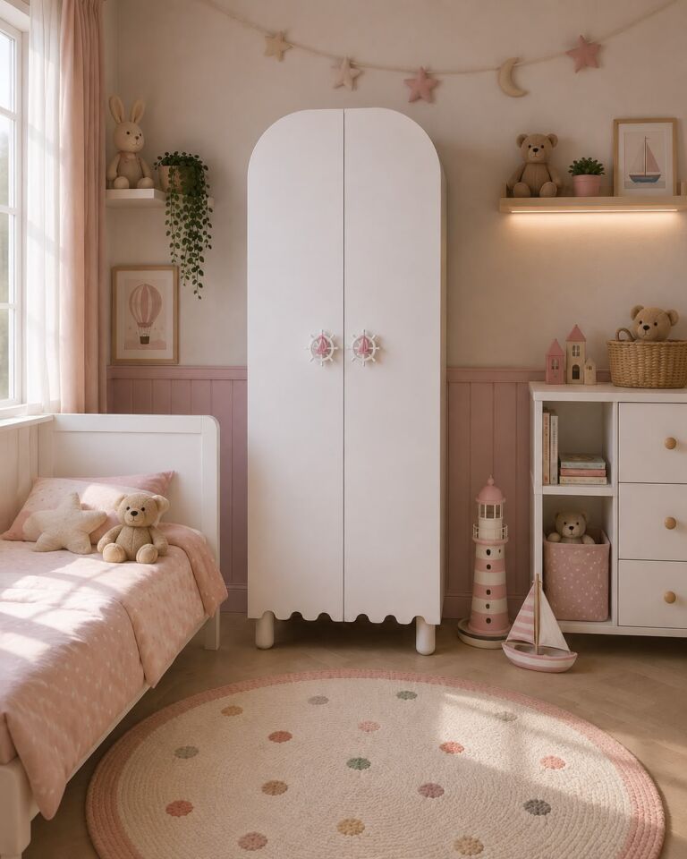 Afilli Gemici Oval 2 Kapaklı Dolap Tamamı Mdf Pembe